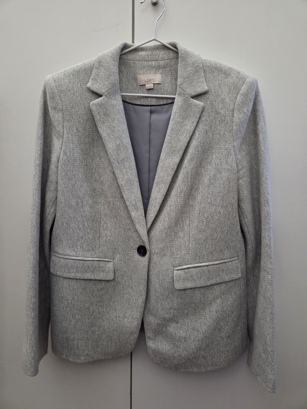 LOFT Light Gray Herringbone Single-Button Blazer